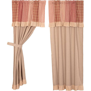 Sawyer Mill Red Short Panel Curtain with Attached Patchwork Valance Set of 2 36